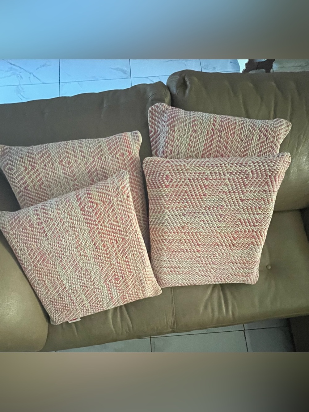 Pouf Baby Pink, Cream & Peach Braided Accent Pouf